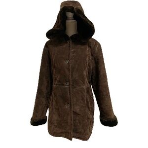 Wilson’s Leather Penny Lane Y2K Suede Faux Fur Trim Jacket - Chocolate Brown L